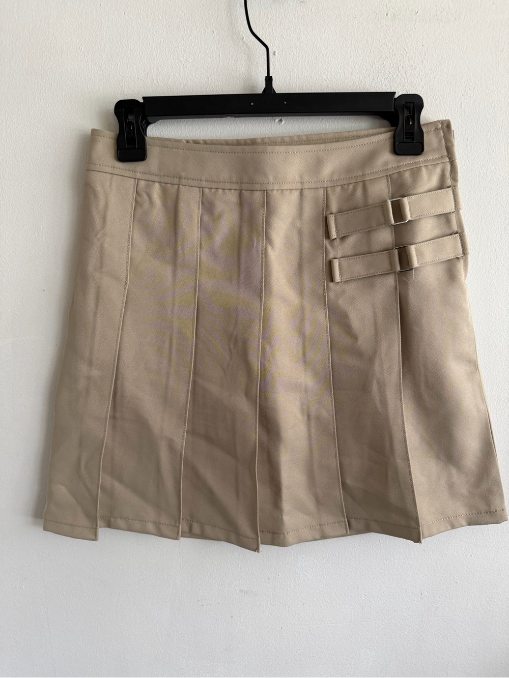 Classic Pleated Mini Skirt in Beige